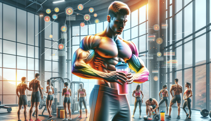 Athletes in a contemporary gym enjoying colourful protein shakes, illustrating muscle growth and recovery post-exercise.