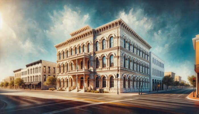 Restored limestone facade of historic building, showcasing vibrant colours and textures, enhancing architectural elegance.