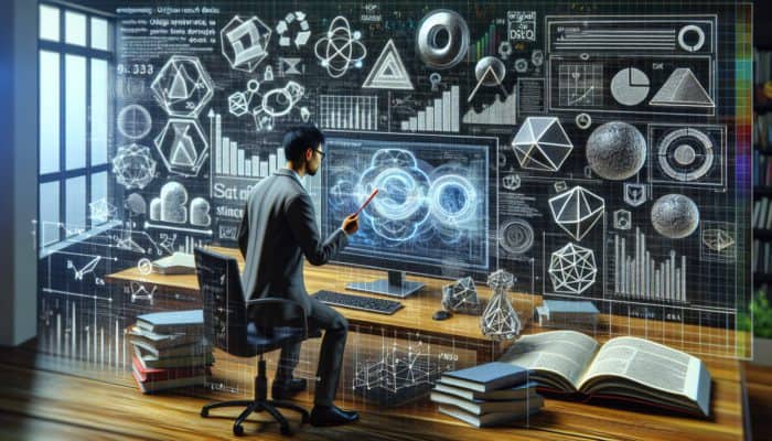 Utilising Original Research for Backlink Attraction: A digital marketer analysing data visualisations on a screen, surrounded by research materials, enhancing SEO credibility.