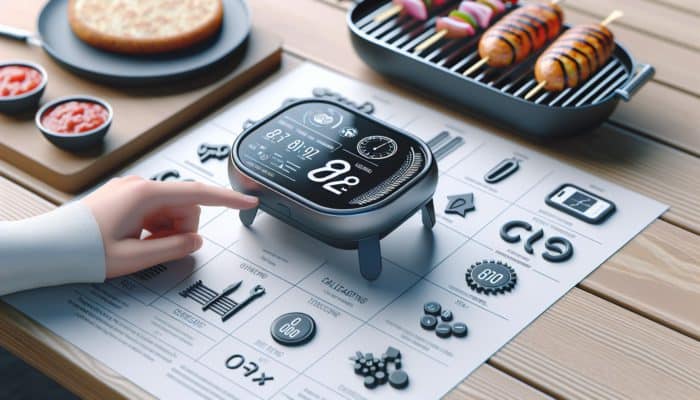 A user-friendly grill timer featuring a large display and intuitive buttons, designed for easy portability and setup.