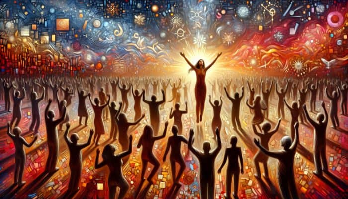 An individual transformed by non-profit aid, moving from struggle to joy, symbolising hope and community support.