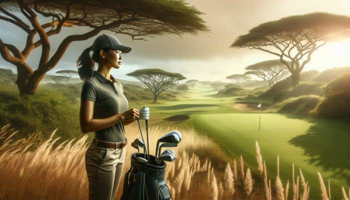 A golfer in Margate, South Africa, selecting a lower lofted club in breezy conditions for enhanced control.