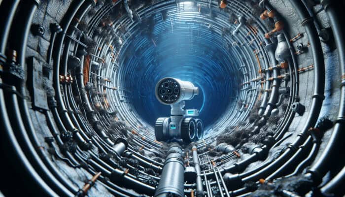 Sewer Inspection Services in Coquitlam: Robotic camera inspecting sewer pipe in Coquitlam for maintenance and damage detection.