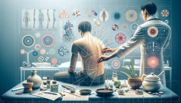 A serene UK clinic merging Eastern and Western healing through acupuncture treatment.