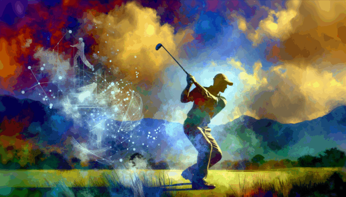 Golfer executing a powerful swing on a South African course, showcasing core strength enhanced by planks and rotational exercises.