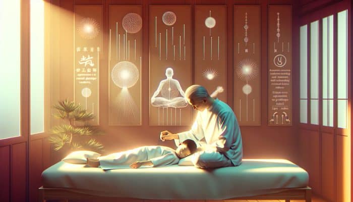 Essential Acupuncture Safety Tips for Children: A child receiving acupuncture in a tranquil room surrounded by safety guidelines and expert advice posters.