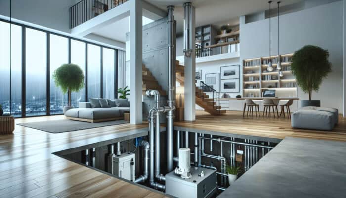 Modern Port Moody home interior featuring a sump pump and French drain system effectively managing water flow.