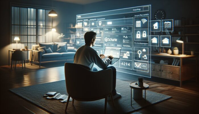 An individual reviewing online booking details on a laptop in a comfortable home office, with secure payment icons and a calendar.