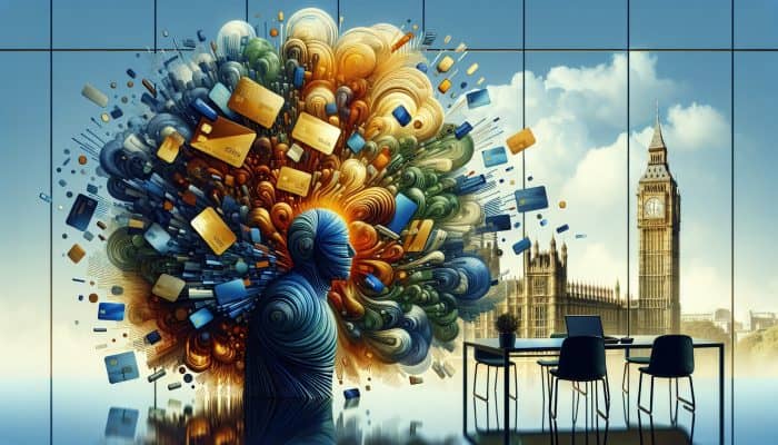 Debt Consolidation as a Life Reset Button: Start Fresh Today | DCL Debt Consolidation as a Life Reset Button: A determined UK resident in a modern London office, with merging debt bills forming a golden loan document and Big Ben in the window, symbolizing financial freedom.