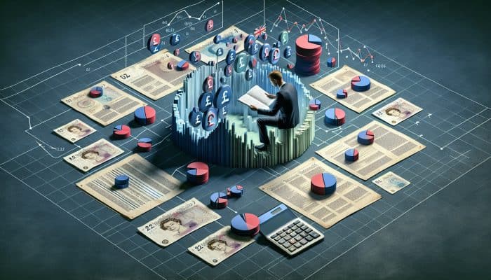 Debt Consolidation as a Life Reset Button: Start Fresh Today | DCL Focused individual in a modern UK office reviews financial documents, surrounded by debt graphs, calculators, and British pound notes.