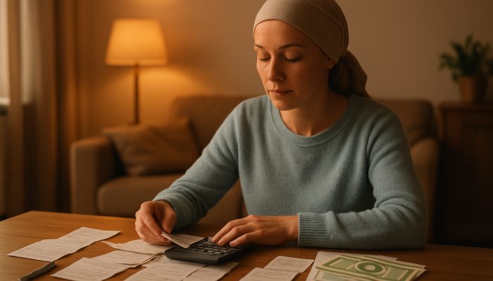 Balancing Health Recovery And Money Stress: Helpful Advice | DCL NHS patient managing sick pay while budgeting with receipts and wellness vouchers in a cozy home under warm lighting