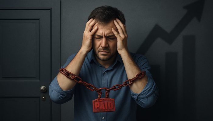 How Missed Payments Affect New Loan Chances: UK Consequences | DCL Stressed borrower constrained by missed payments before closed mortgage and loan opportunities with rising insurance costs