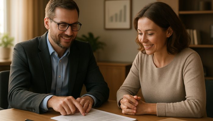 Combine Payday Loans Into One More Affordable Deal: Save Money Now | DCL UK debt advisor assisting borrower with consolidation documentation in a calm office with charts