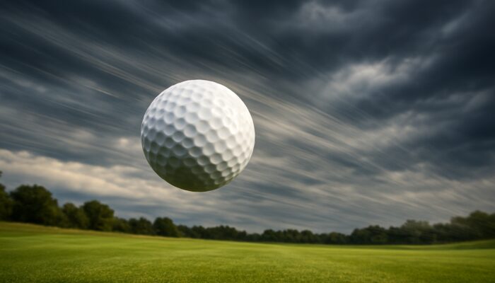 Low-spin golf ball soaring through a windy Johannesburg fairway.